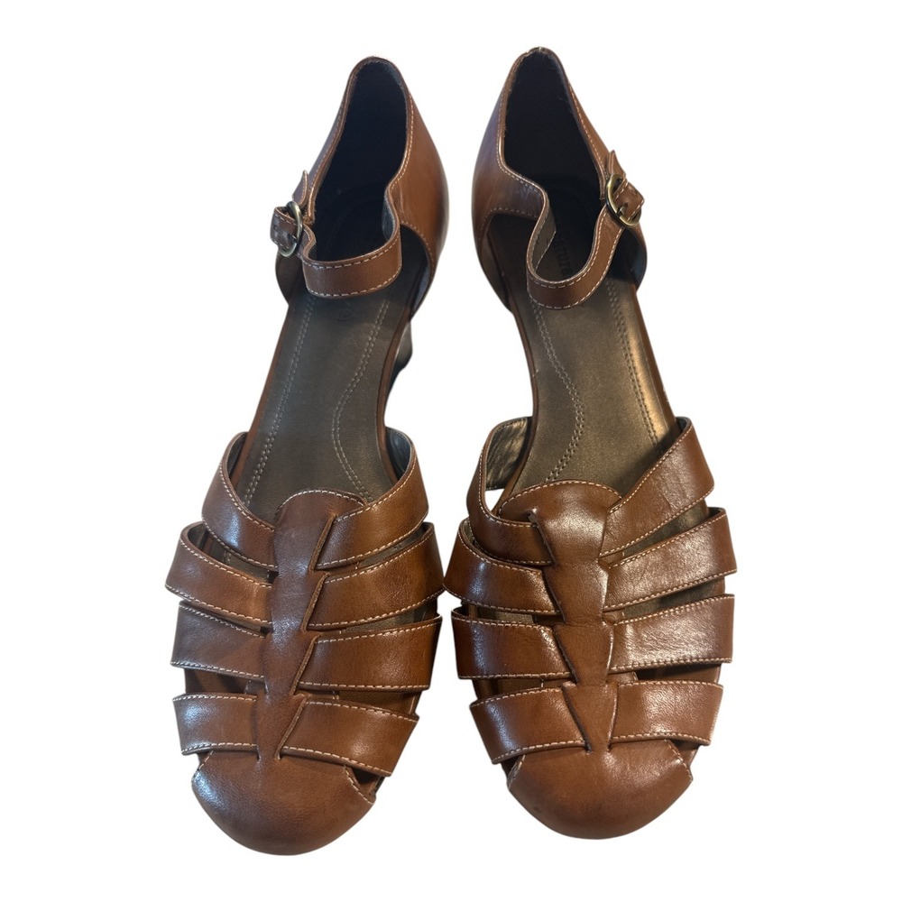 Naturalizer Hewton Brown Leather Wedge Sandals Cage Strappy 9.5M 71482-9